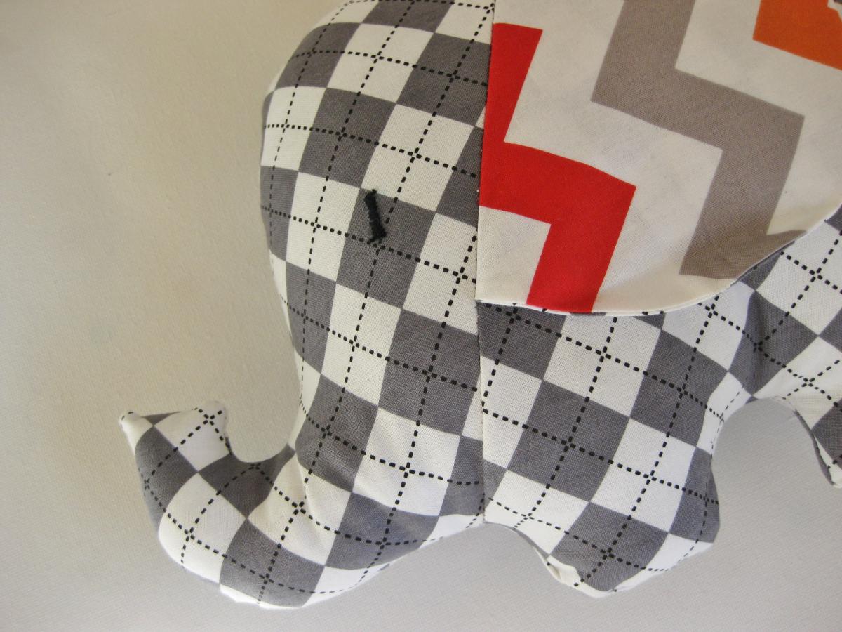 Personalised Soft Toy - Elephant Cushion - Handmade With Designer Fabric By Robert Kaufman In Grey And White - Unixex Gift