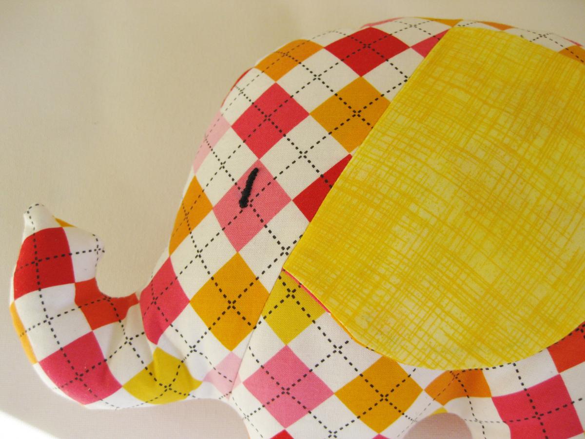 Personalised Soft Toy - Elephant Cushion - Handmade With Designer Fabric By Robert Kaufman Colorful Check Design - Unixex Gift