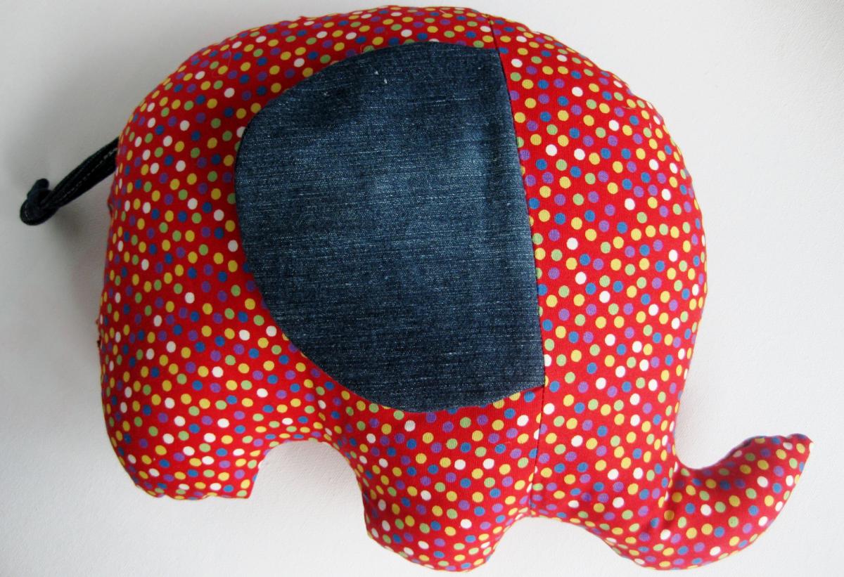 Personalised Soft Toy - Elephant Cushion - Handmade With Designer Fabric Confetti - In Red And Polka Dots - Unisex Gift